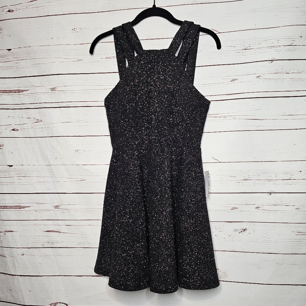 B. Darlin Black Shimmer Double Strap Skater Dress
